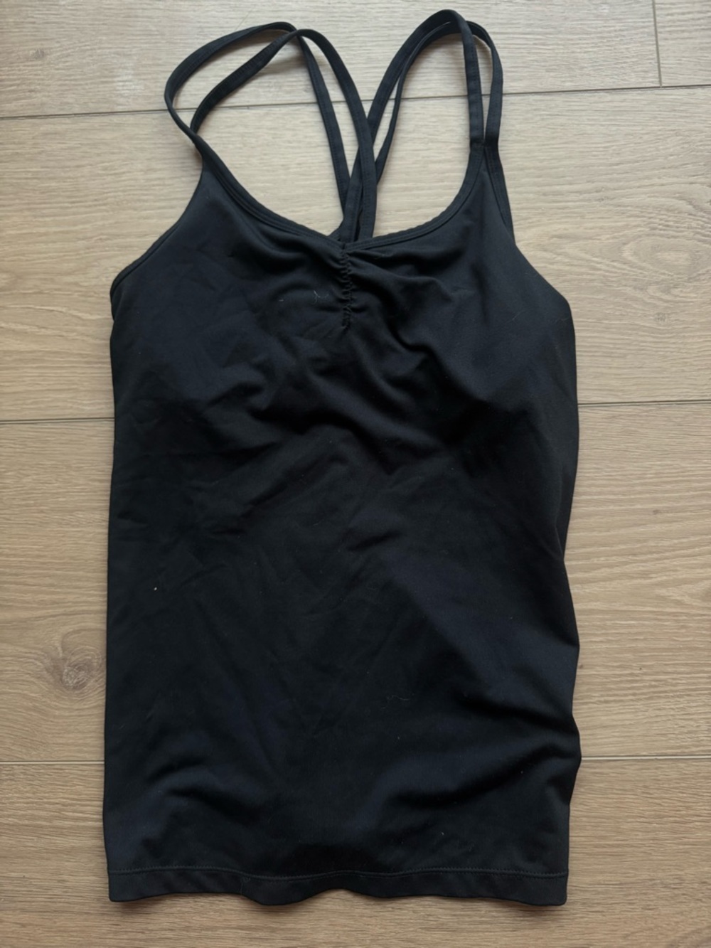 manduka Black Double-Strap Ruched Tank Top